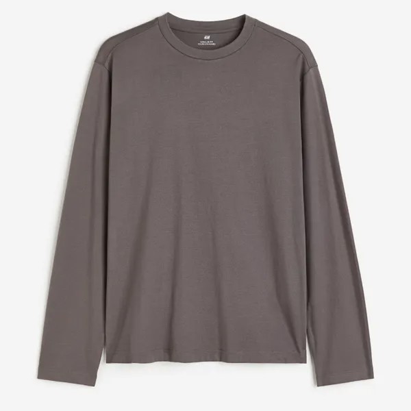 Лонгслив H&M Regular Fit Jersey, темно-серый