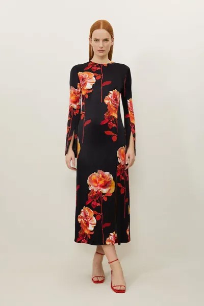 Платье миди из вискозного атласа Petite Rose с цветочным принтом Karen Millen, мультиколор