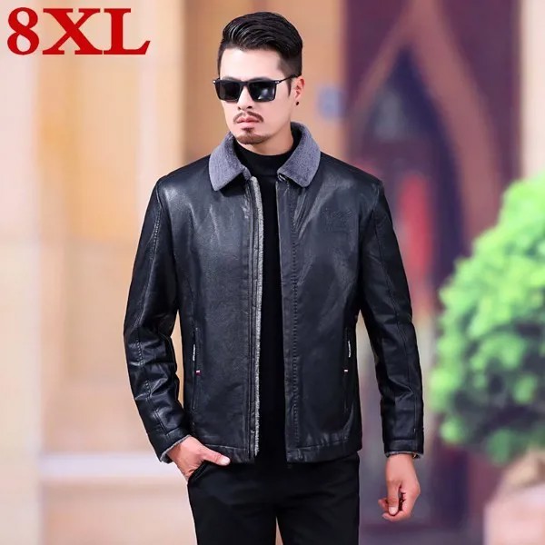 Шуба мужская из натуральной кожи, на размера плюс 8XL 7XL