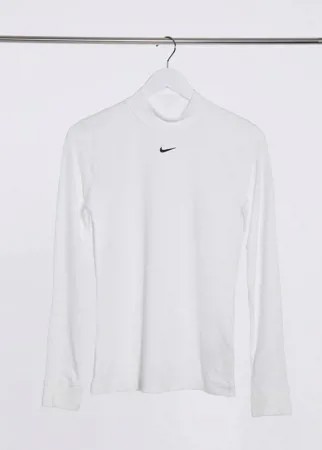 Белый лонгслив с высоким воротом и логотипом-галочкой Nike