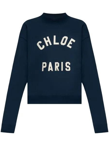 Chloé толстовка с нашивкой-логотипом и воротником-стойкой, синий
