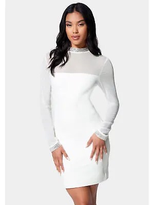 BEBE Женское белое коктейльное платье-футляр выше колена с сетчатой подкладкой и длинными рукавами L