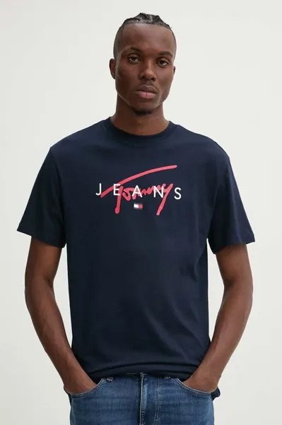 Хлопковая футболка Tommy Jeans, темно-синий