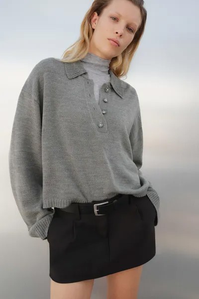 Короткий свитер-поло H&M, серый