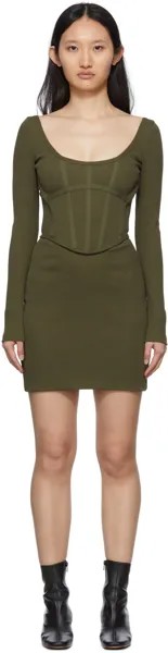 Эксклюзивное мини-платье SSENSE в рубчик цвета хаки с корсетом Dion Lee
