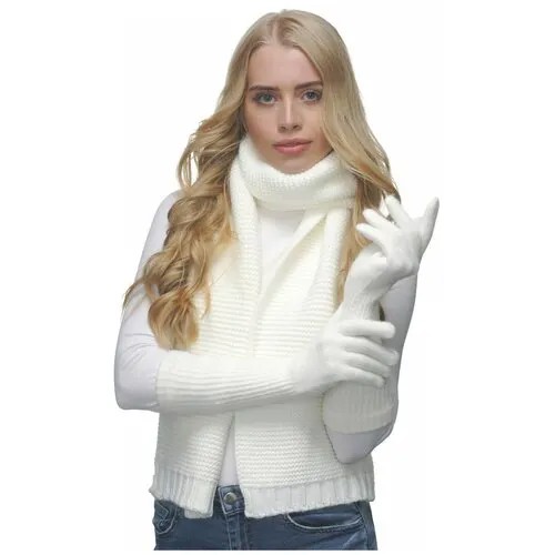 Шарф LAMBONIKA, 170х23 см, one size, белый