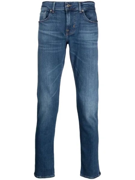 7 For All Mankind зауженные джинсы с нашивкой-логотипом, синий