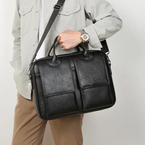 Деловая мужская сумка портфель Loui Vearner черная/ Портфель документов А4 / для ноутбука