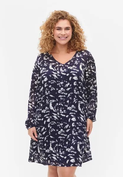 Дневное платье LONG-SLEEVED WITH V-NECK AND PRINT Zizzi, цвет blue leaf aop
