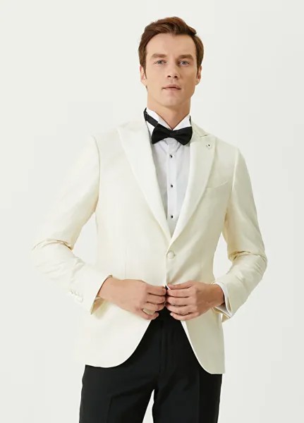 Белый шерстяной пиджак-смокинг на одной пуговице Lardini