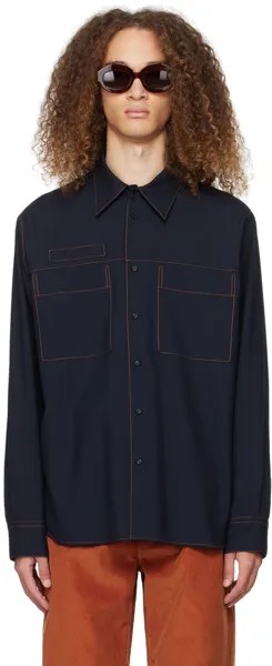 Темно-синяя рубашка с контрастной строчкой Marni