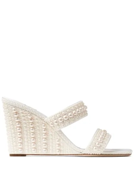 Jimmy Choo мюли Sacoria 85 с жемчугом, нейтральный цвет