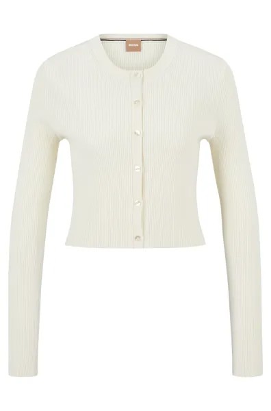 Кардиган Hugo Boss Ribbed-knit With Button Front, кремовый