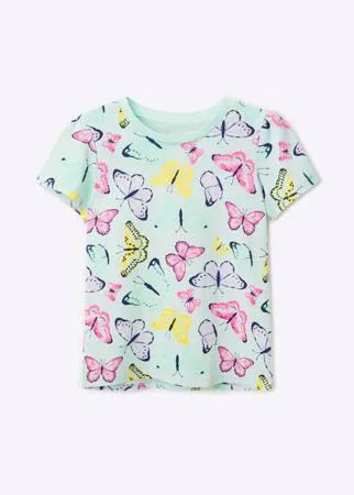 Мятная футболка с бабочками для девочки Gloria Jeans