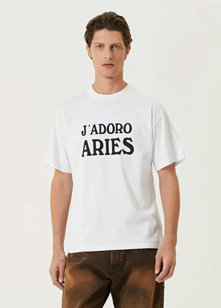 Белая футболка с логотипом Aries