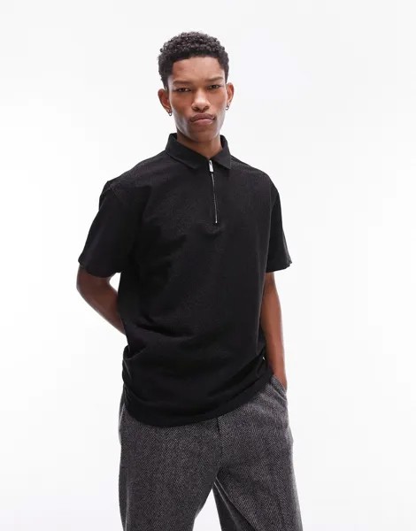 Черная футболка-поло оверсайз с блестками Topman