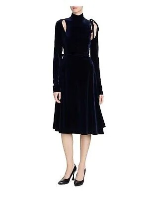 VERSACE JEANS COUTURE Женское темно-синее платье с завязками и логотипом без подкладки с длинными рукавами и искусственным запахом 0