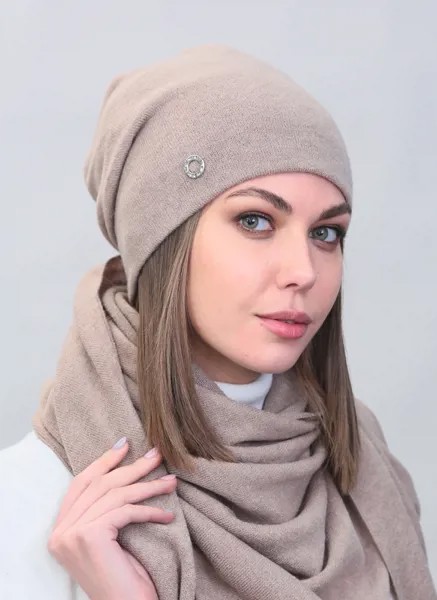 Комплект (шапка+платок) женский Каляев 47555 песочный, р. 56-58