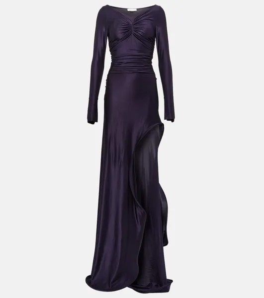 Платье из джерси со сборками и открытыми плечами Victoria Beckham, фиолетовый