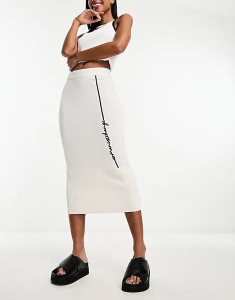 Белоснежная юбка миди тонкой вязки с текстовым логотипом Armani Exchange