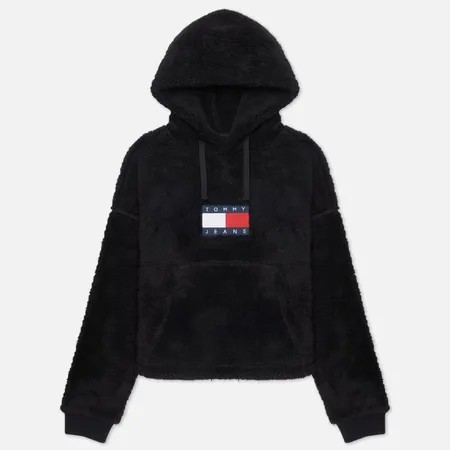 Женская толстовка Tommy Jeans ABO Cropped Plush Hoodie, цвет чёрный, размер M