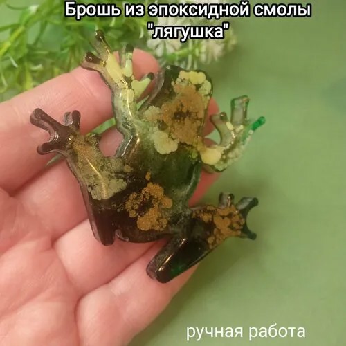 Брошь, зеленый, золотой