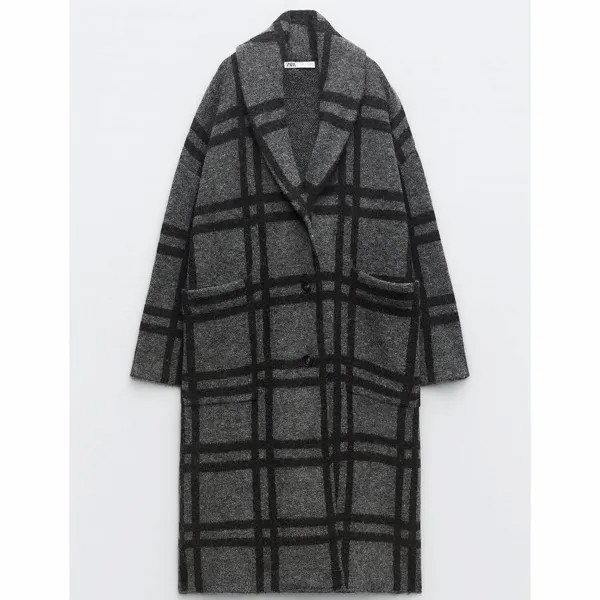 Пальто Zara Check Knit Jacquard, серый