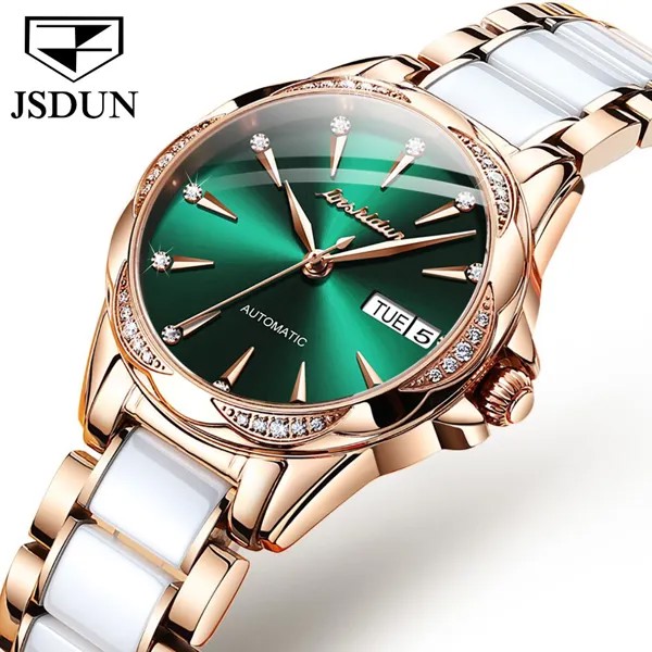 2022 JSDUN женские механические часы с керамической цепочкой сапфировое зеркало женские наручные часы 50 м Водонепроницаемые Большие брендовые ...