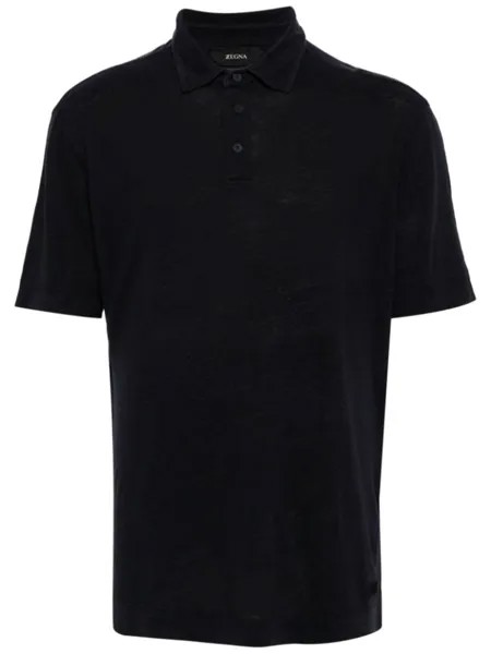 Льняная рубашка-поло с короткими рукавами Zegna, синий