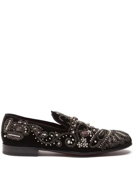 Dolce & Gabbana бархатные слиперы с вышивкой, черный