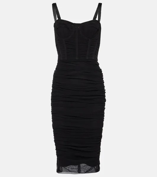 Платье миди из тюля со сборками Dolce&Gabbana, черный