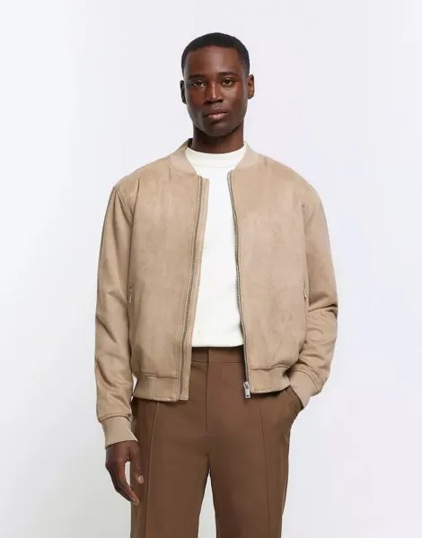 Замшевый бомбер River Island стандартного кроя, средний размер