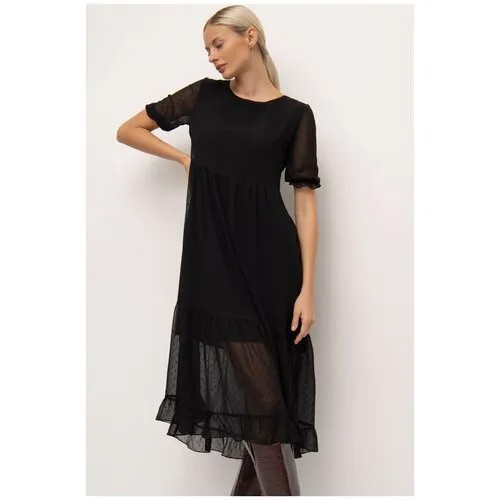 Платье из полупрозрачной ткани с фактурным рисунком PL1147/alysa Черный 48