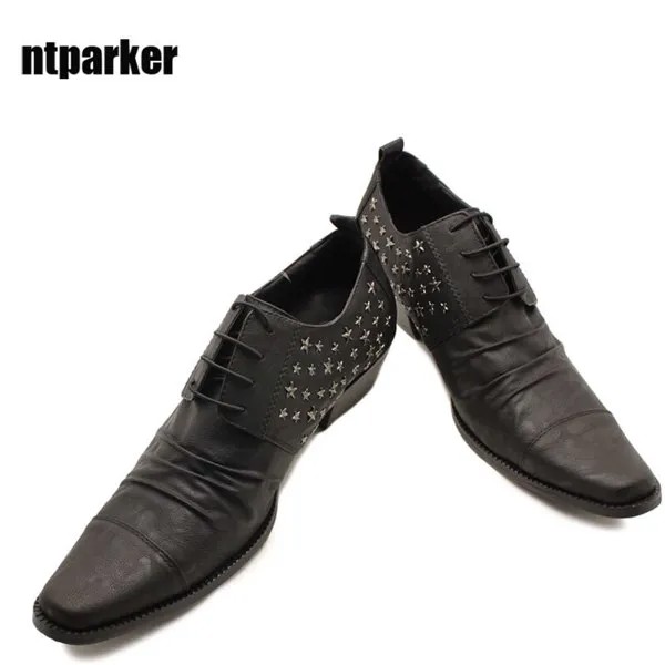Ntparker-японская модель кожаных мужских туфель с квадратным носком высотой 6,5 см, мужские классические кожаные туфли на шнуровке, деловые/свад...