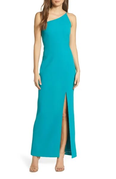 VINCE CAMUTO Нефритовое зелено-синее платье на одно плечо с высоким разрезом из эластичного крепа 8