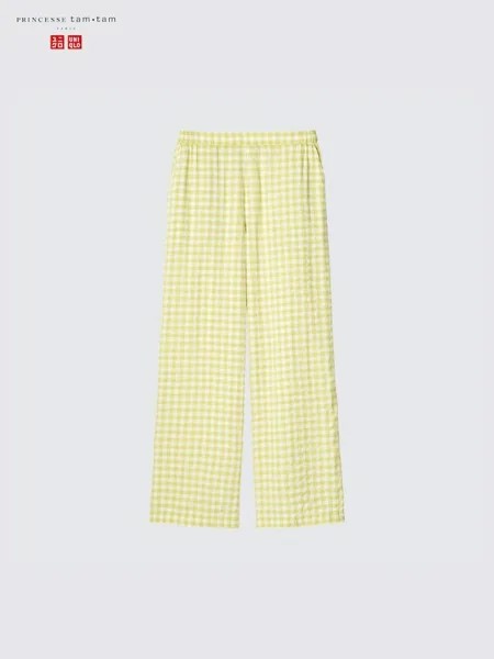 Легкие брюки из ткани seersucker в клетку Uniqlo, зеленый