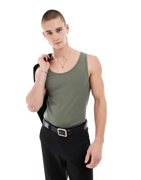 Рубчатая майка узкого кроя цвета хаки ASOS DESIGN