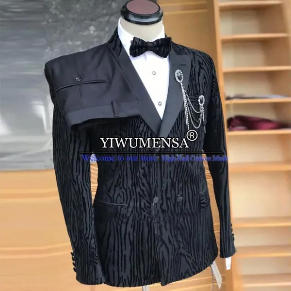 Мужские жаккардовые костюмы Chic смокинг для жениха Черный Леопард облегающее двубортное пальто + брюки на заказ 2 штуки вечернее платье
