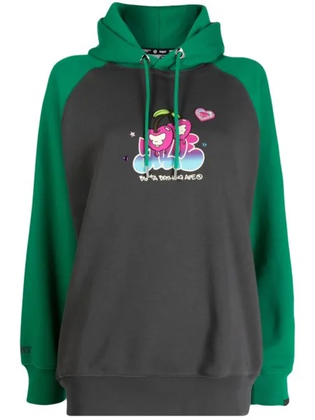 Худи в стиле колор-блок с вышитым логотипом AAPE BY *A BATHING APE, серый