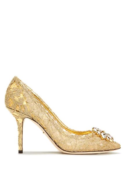 Кружевные золотистые туфли на высоком каблуке Dolce&Gabbana