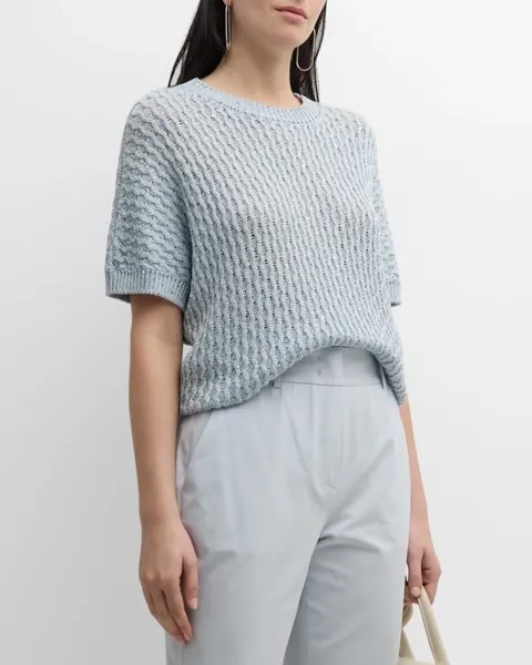 Свитер с круглым вырезом косой вязки с пайетками Eleventy, цвет Baby Blue