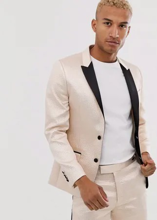 Жаккардовый приталенный пиджак-смокинг цвета шампанского ASOS DESIGN-Кремовый