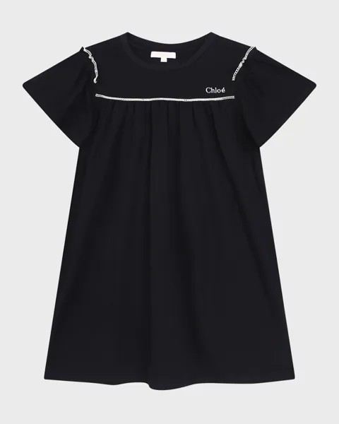 Платье для девочек с вышитым логотипом Chloé, цвет Blue