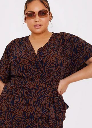 Платье мини с запахом, поясом и леопардовым принтом In The Style Plus x Naomi Genes-Multi