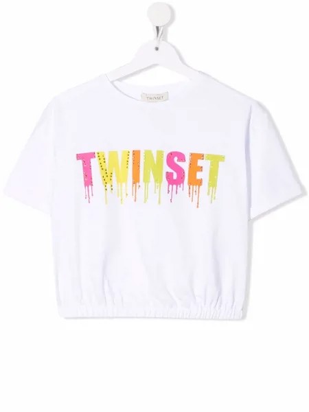 TWINSET Kids укороченная футболка с логотипом