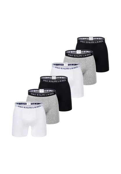Мужские шорты-боксеры, 6 шт. в упаковке - BOXER BRIEF - 6 шт., хлопок стрейч, пояс с логотипом RALPH LAUREN, цвет Schwarz Grau