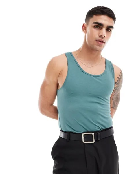 ASOS DESIGN — приталенная майка синего цвета
