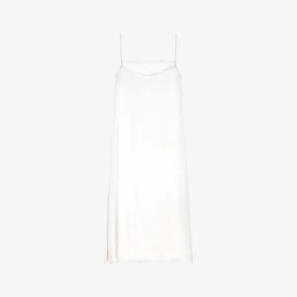 Атласное платье миди Rix с кружевной отделкой и боковыми разрезами Maje, цвет blanc