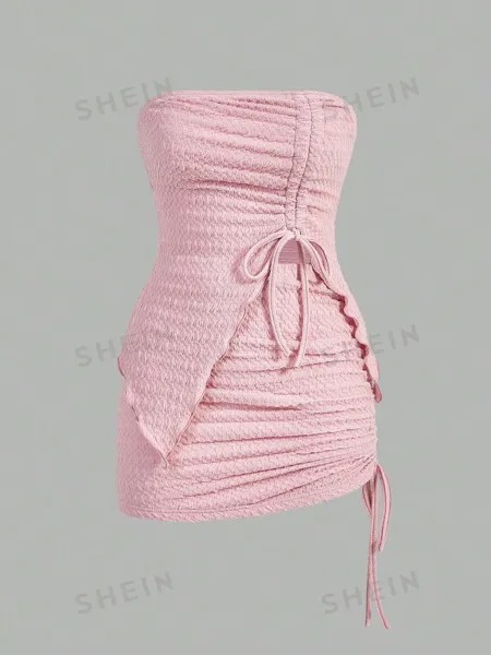 SHEIN ICON Топ-труба спереди и облегающая юбка с завязками, два предмета, пыльный розовый