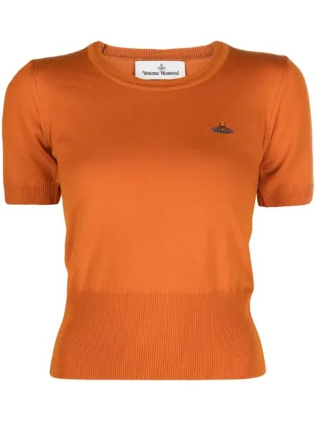 Vivienne Westwood Orb-embroidered virgin wool knitted top, оранжевый